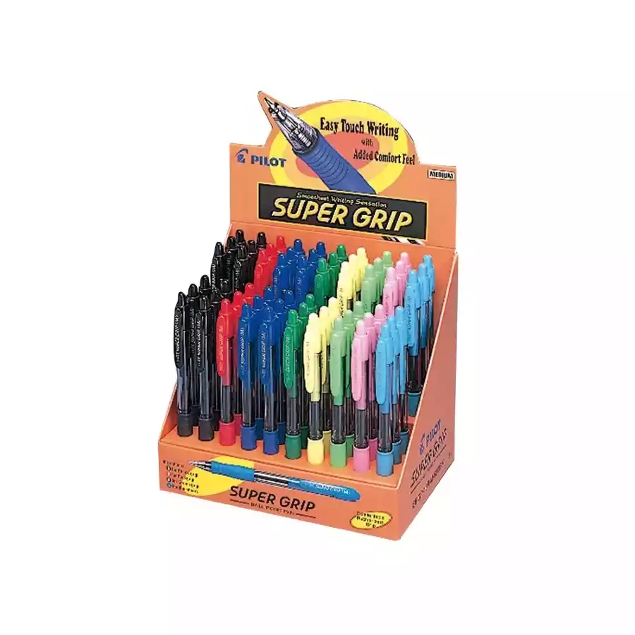 Pilot Super Grip trazo 0.4mm Experimenta la escritura sin esfuerzo con el bolígrafo retráctil Pilot Super Grip. Su agarre de goma previene la fatiga y mejora tu control.