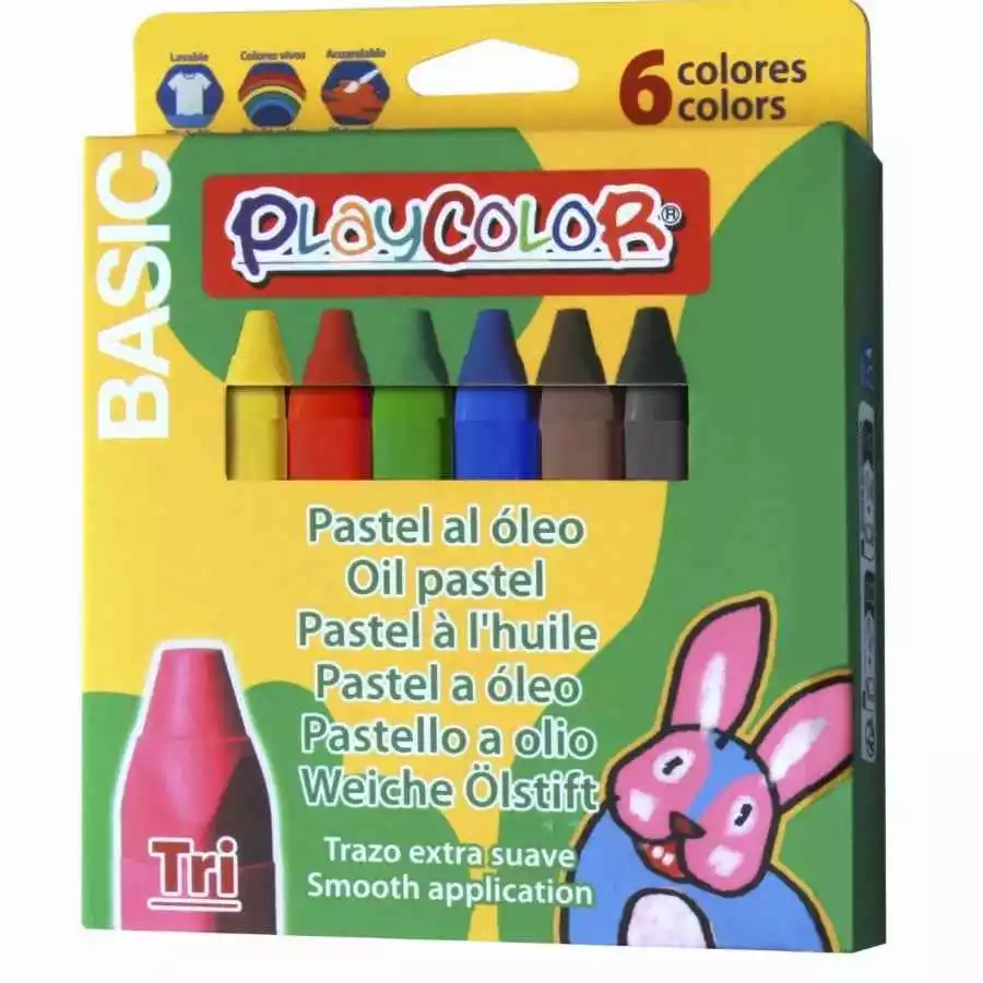 Pastel al óleo PLAYCOLOR TRI BASIC 6 unidades La barra óleo suave perfecta para niños: colores brillantes, lavables y fáciles de mezclar. Ideal para explorar su creatividad en diversos materiales.
