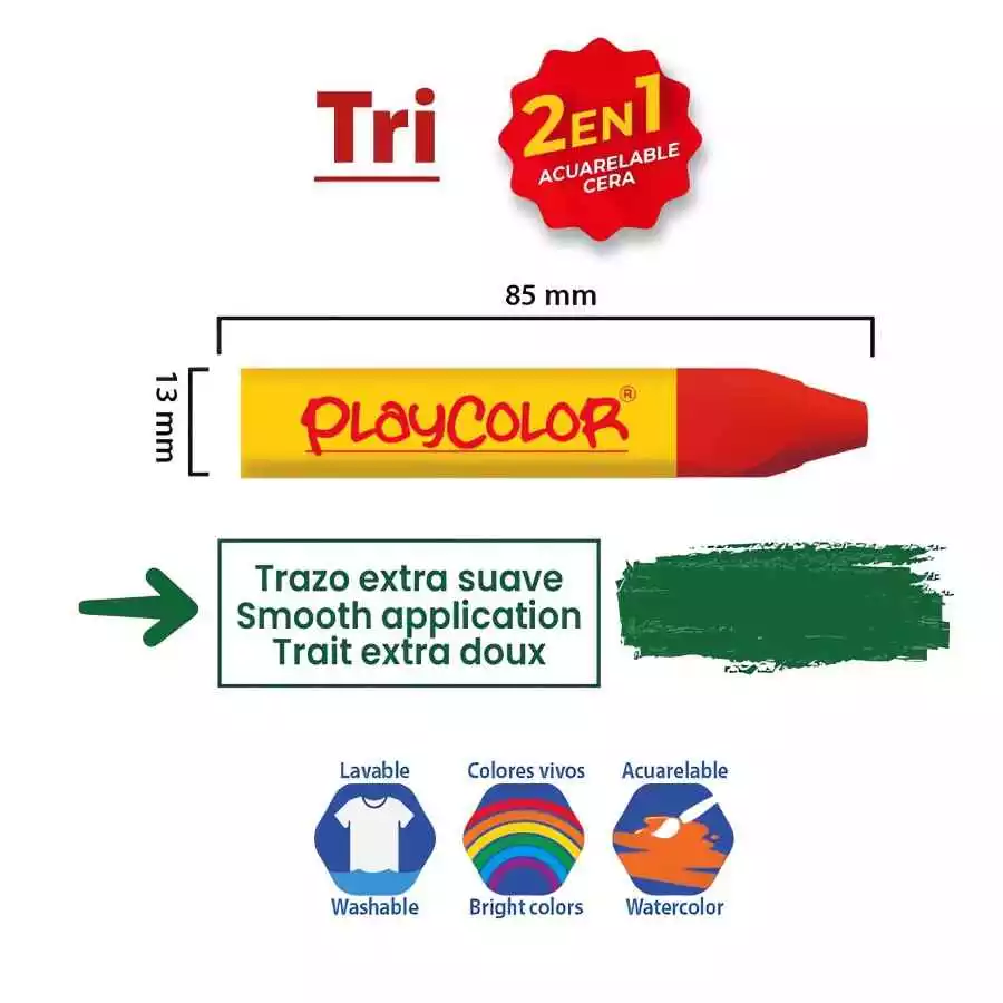 Pastel al óleo PLAYCOLOR TRI BASIC 6 unidades Potencia la creatividad infantil con nuestra barra óleo suave. Colores vibrantes, lavables y aptos para múltiples superficies. ¡Diversión asegurada!