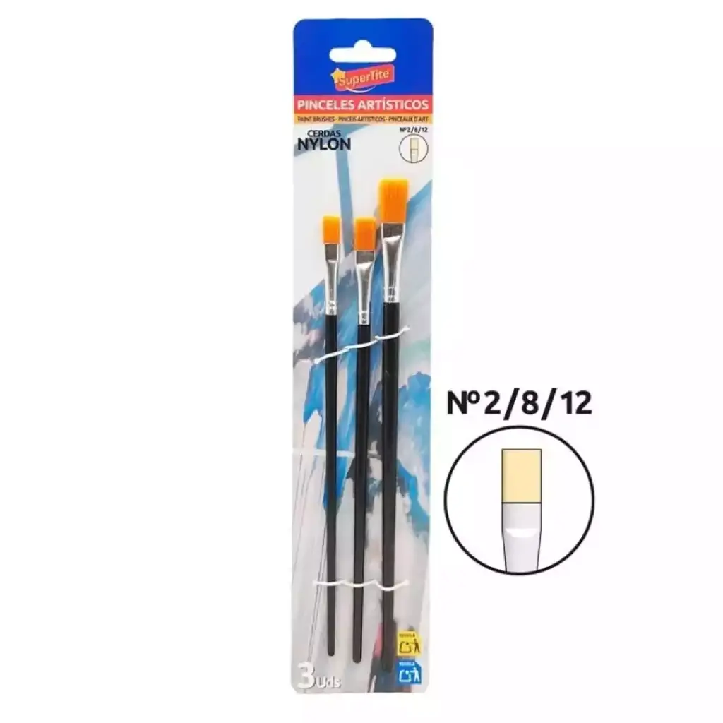 3 pinceles planos con pelo de nailon