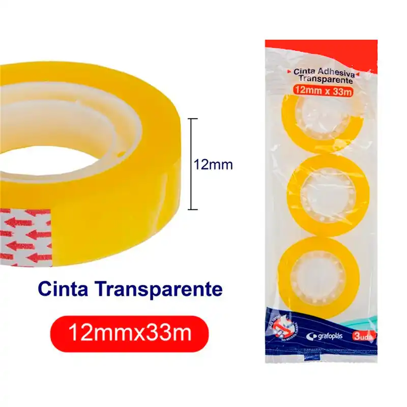 [8413623601318] 3 cintas adhesivas transparentes - 12mm. x 33mt.
