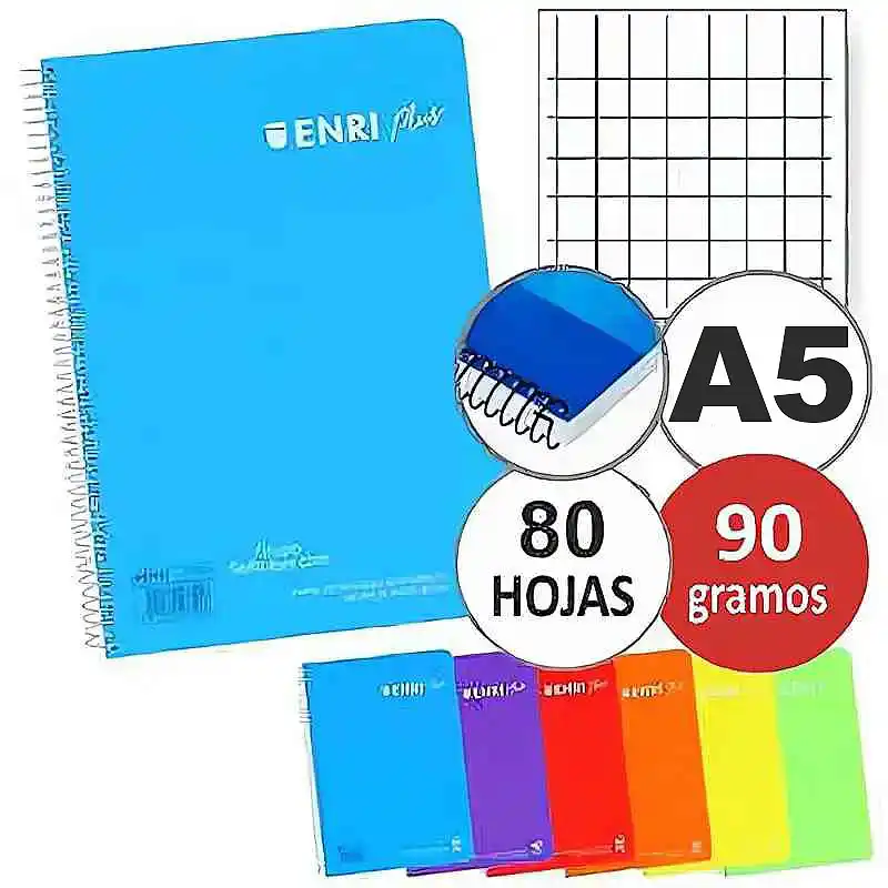 Cuaderno espiral - Cuadro 4mm - Tapa Plástico – 80h/90gr