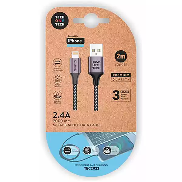 [8436546594086] Cable de USB a LIGHTNING - Largo 2mt – Carga 2.4A