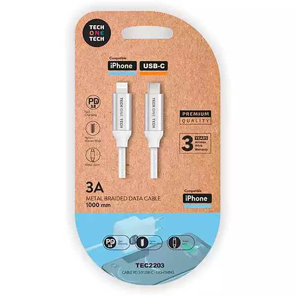 [8436546593072] Cable de USB-C a LIGHTNING - Largo 1mt – Carga 3.0A