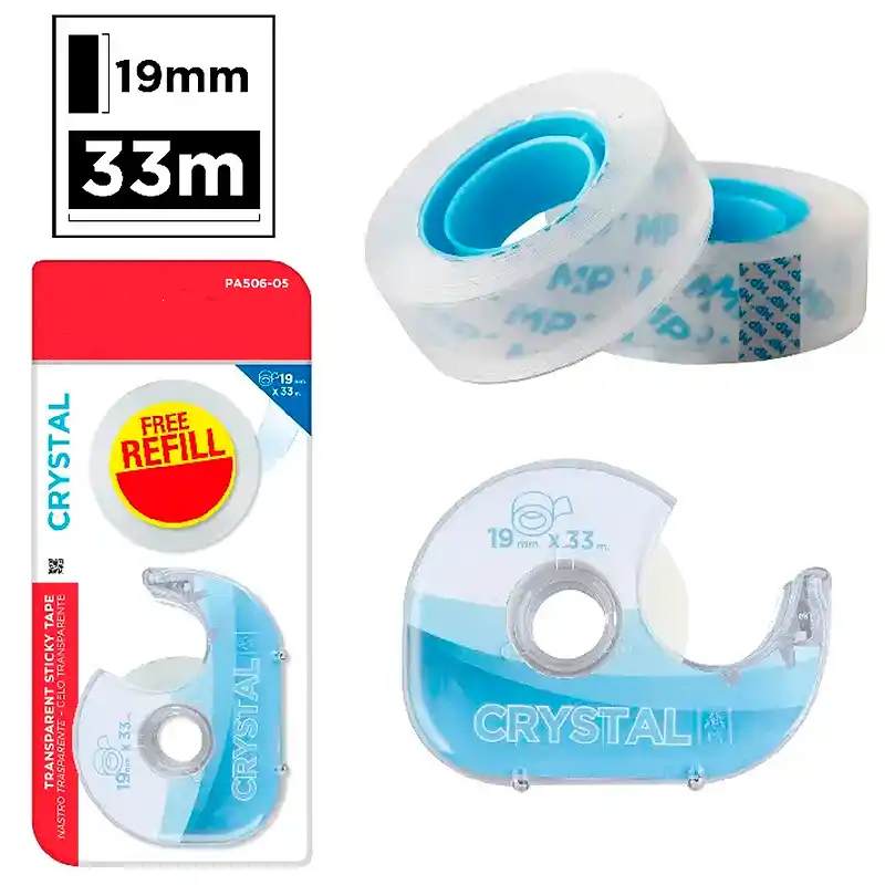 [8435250906079] 2 cintas adhesivas Cristal 18 mm × 33 mt con Dispensador