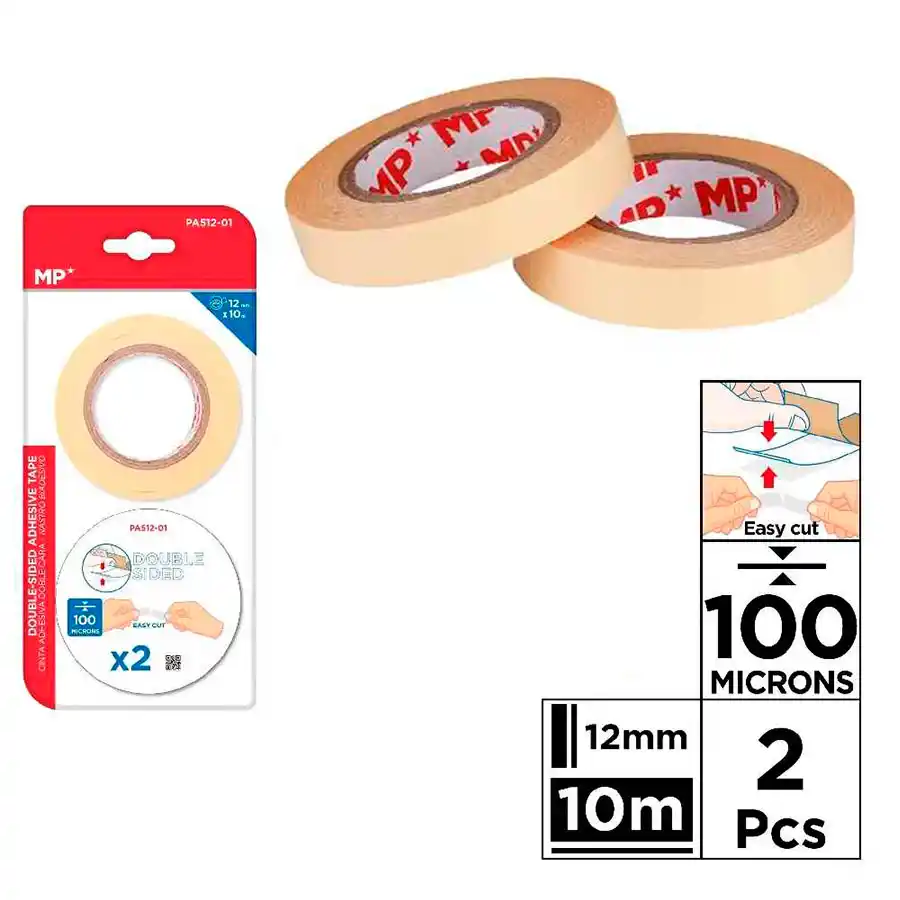 2 Cintas Adhesivas Doble Cara 12mm - 100 Micras