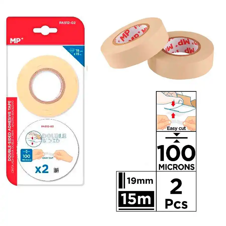 2 Cintas Adhesivas Doble Cara 19mm - 100 Micras