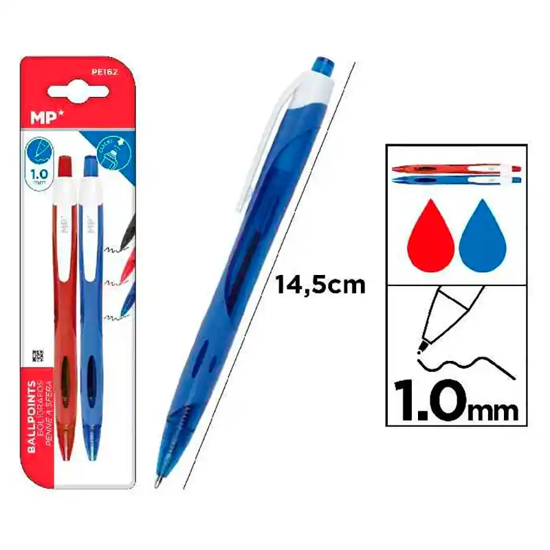 2 Bolígrafos Azul/ Rojo – Punta 1.0 mm