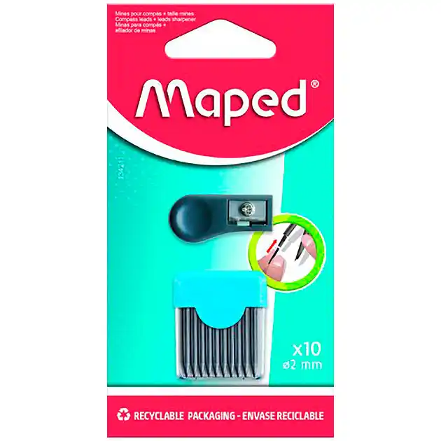 10 Minas para compás 2mm. con afilador 