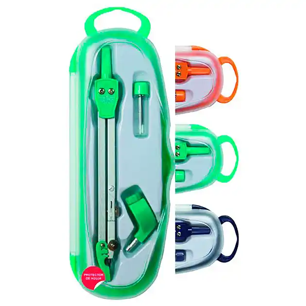 Compás escolar articulado con adaptador y tubo de minas