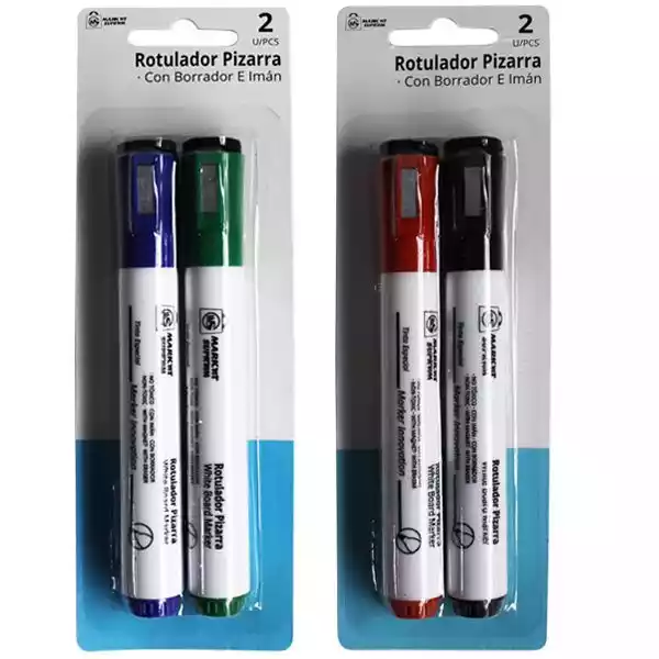 2 rotuladores de pizarra blanca con imán y borrador