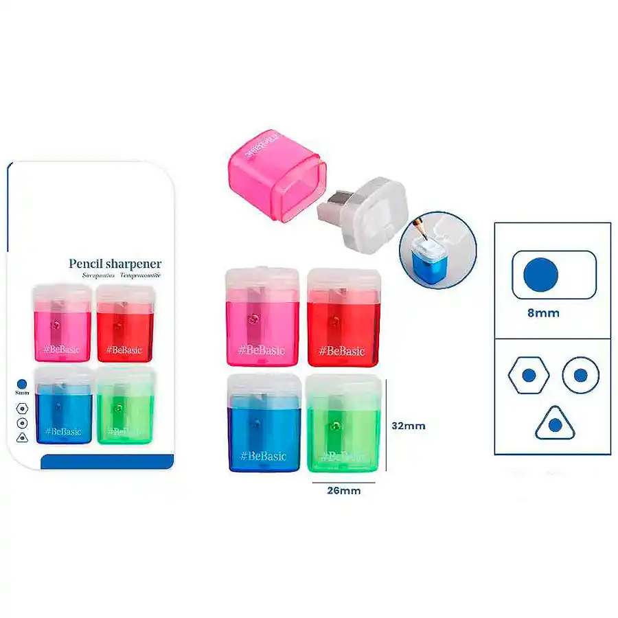 4 sacapuntas con depósito y tapa