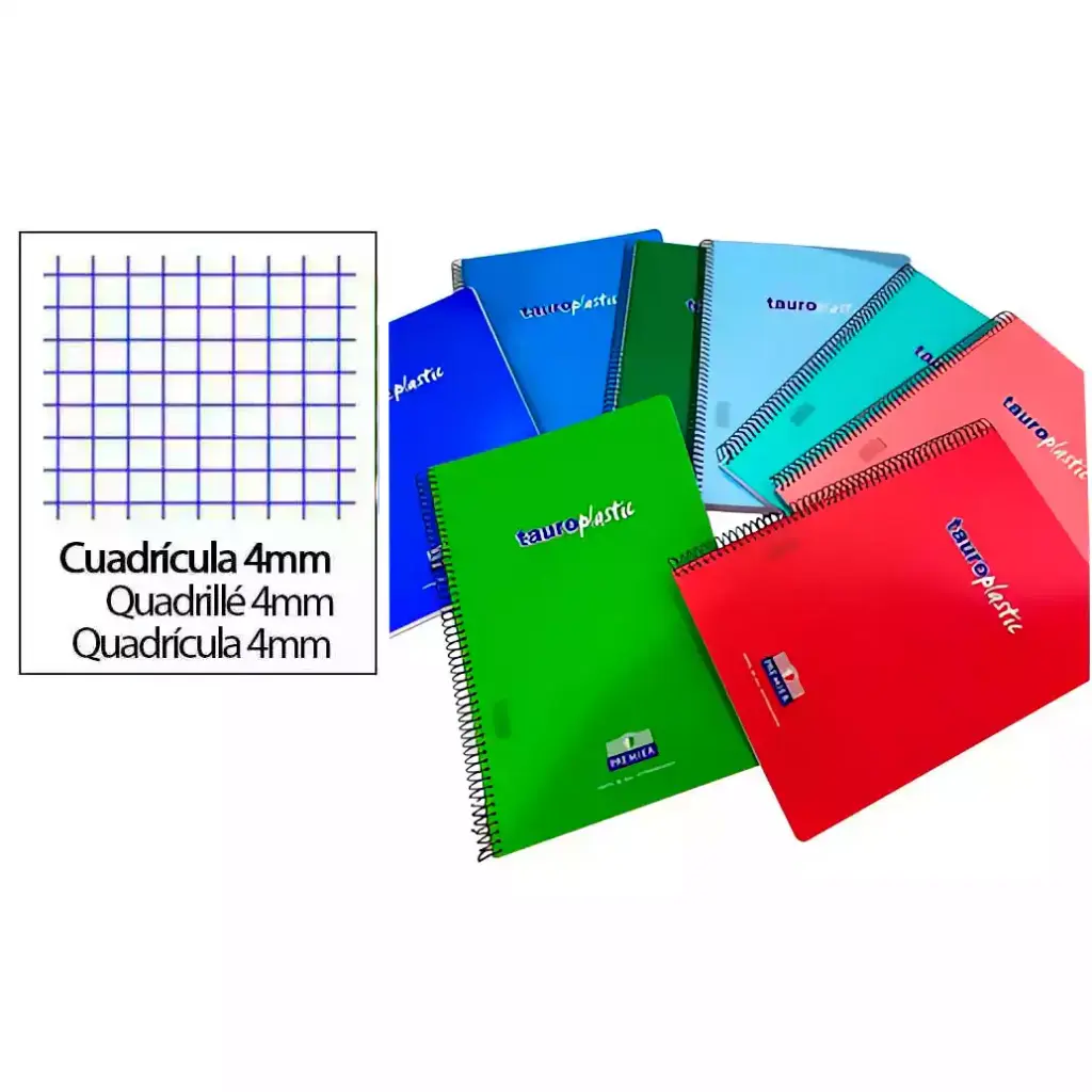 Cuaderno espiral - Cuadro 4mm - Tapa Plástico – 80h/90gr (Seleccione un tamaño)