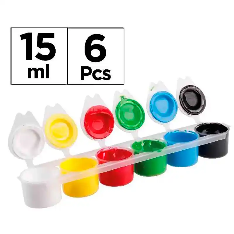 Témperas 15ml - Set 6 colores con tapa