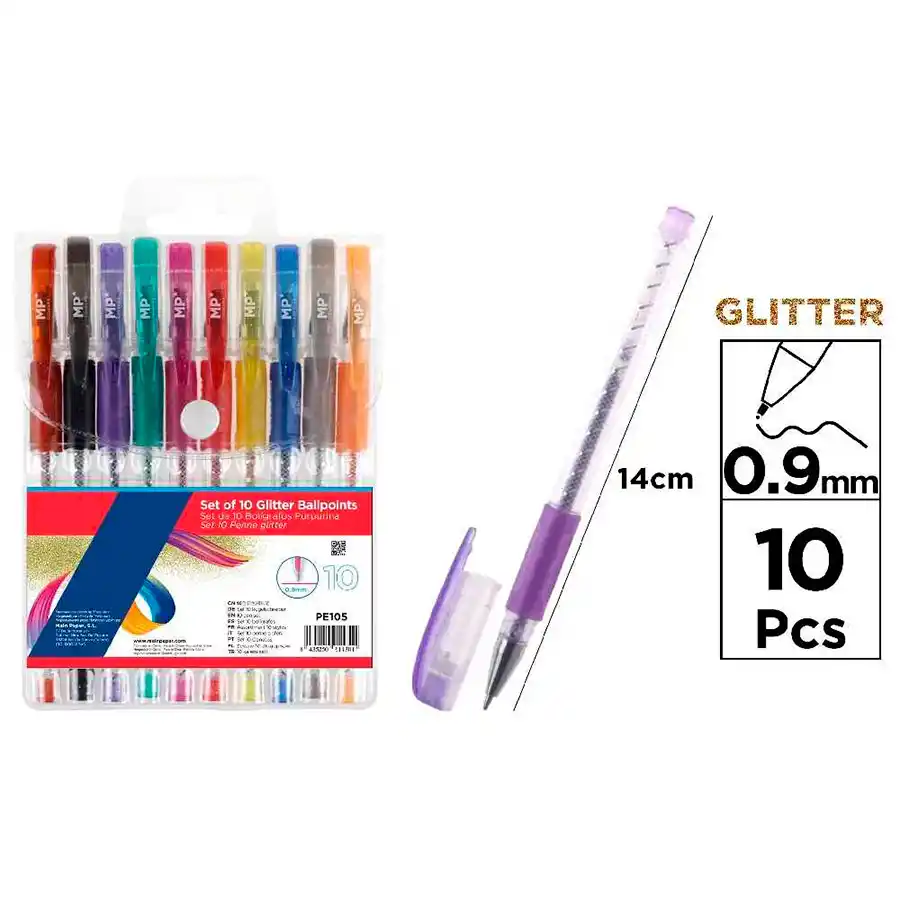 10 Bolígrafos con purpurina de colores