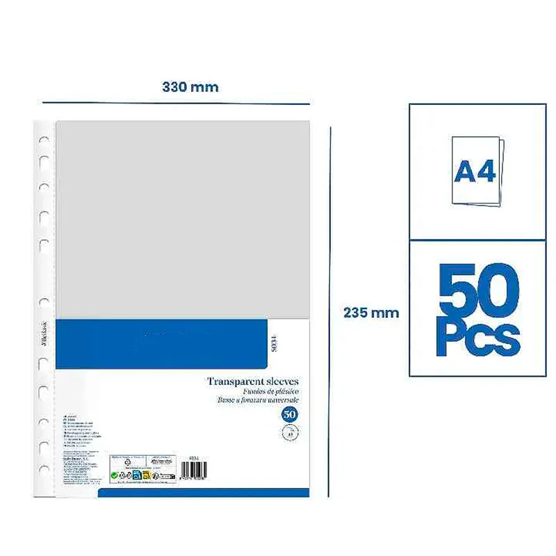 [8435721002385] 50 fundas multitaladro - Tamaño A4 - Tipo cristal 30 mc.