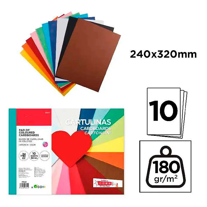 [8435250964314] Cartulina de colores – Block 10 hojas - 24x32 - 180 gm