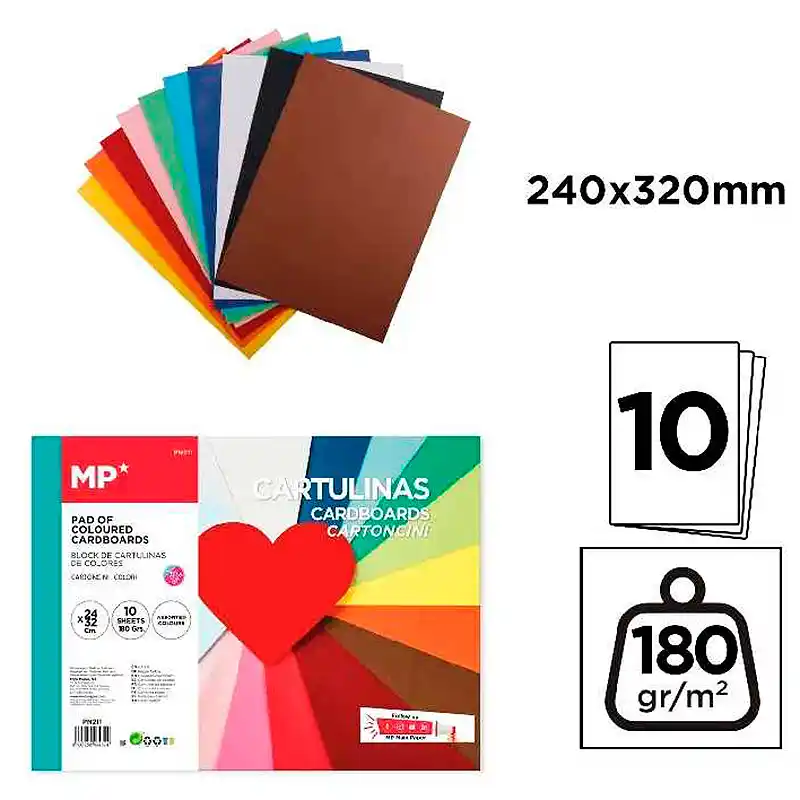Cartulina de colores – Block 10 hojas - 24x32 - 180 gm