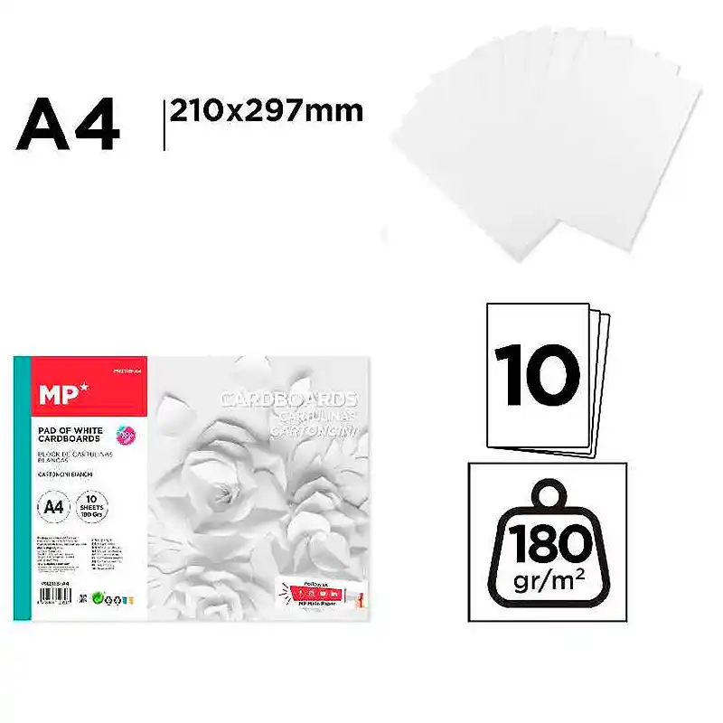 Cartulina Blanca – Block 10 hojas - A4 - 180 gm
