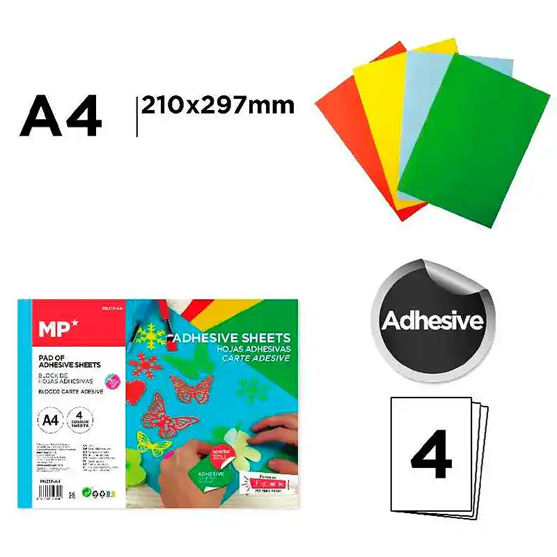 4 hojas adhesivas de colores - A4