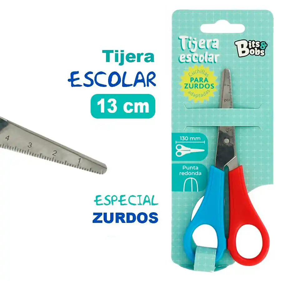 Tijera Escolar para Zurdos con Regla - 130 mm