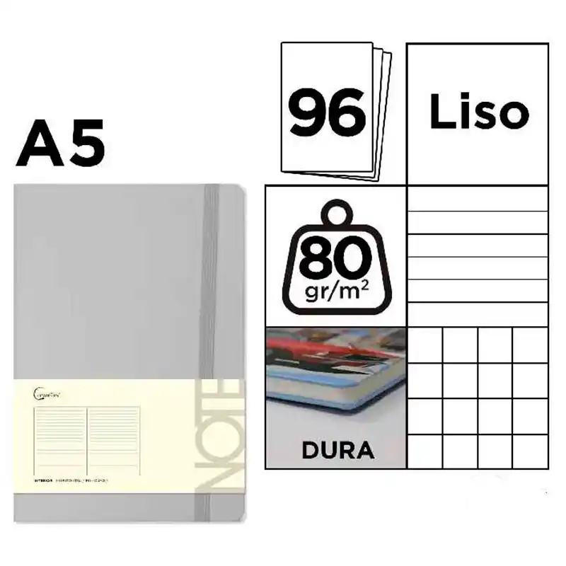 [8435464157861] Bloc de notas A5 - Tapa forrada y Cierre de goma (Seleccione un rayado)