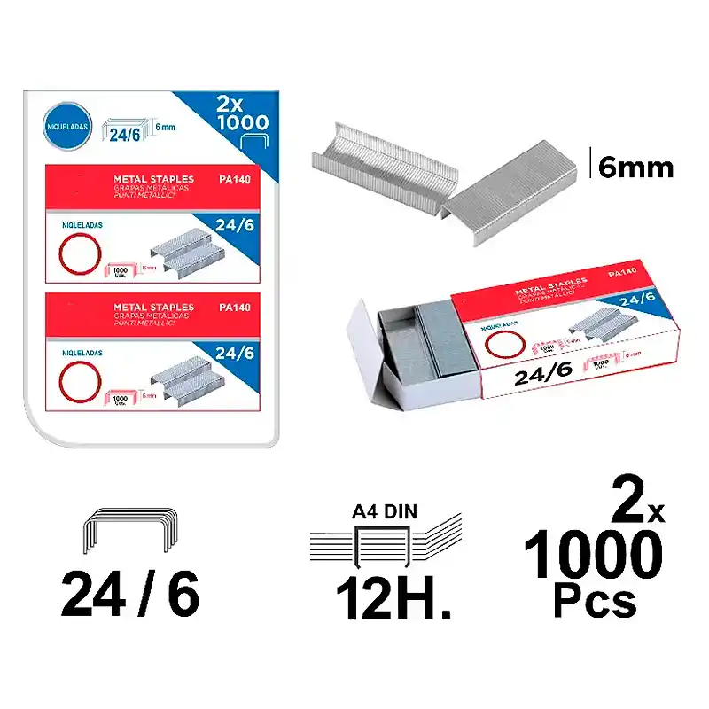 [8435250938742] Grapas 24/6 galvanizadas - Pack de 2 × 1000