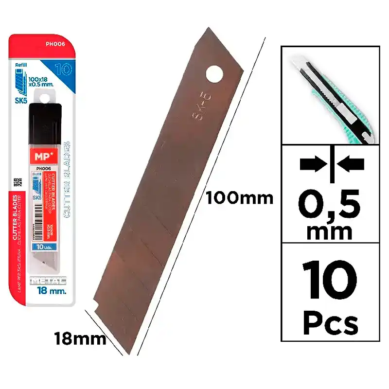[8435250916191] 10 Cuchillas para Cúter de 18mm