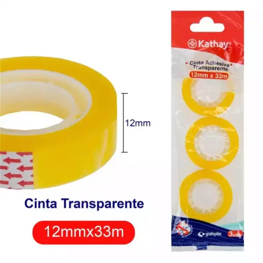 Cinta adhesiva transparente - 3 Rollos - 33m x 12mm