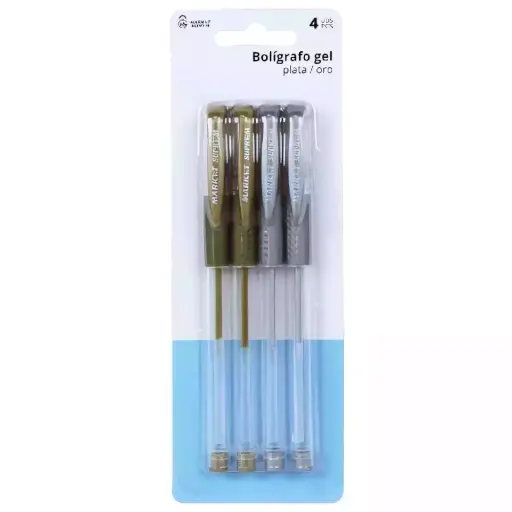 4 bolígrafos de gel 2 dorado y 2 plata