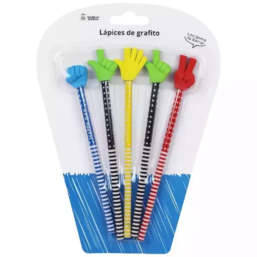 5 lápices con goma en forma de mano